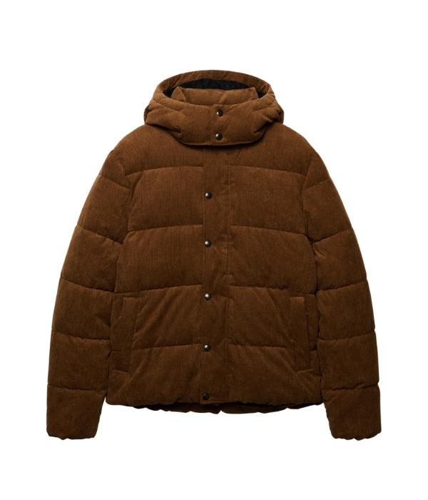Superdry PREMIUM HOOD CORD PUFFER JKT 1LB Dark Tobacco Brown