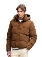 Superdry PREMIUM HOOD CORD PUFFER JKT 1LB Dark Tobacco Brown
