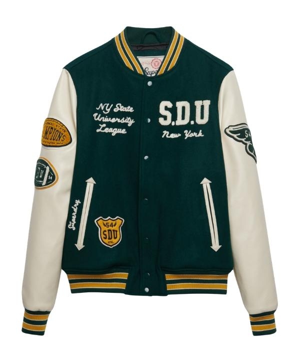 Superdry VINTAGE PATCHED VARSITY JKT L9M Dark Pine Green/Oatmeal