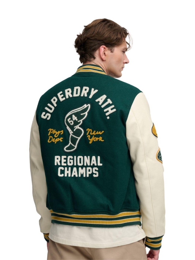 Superdry VINTAGE PATCHED VARSITY JKT L9M Dark Pine Green/Oatmeal