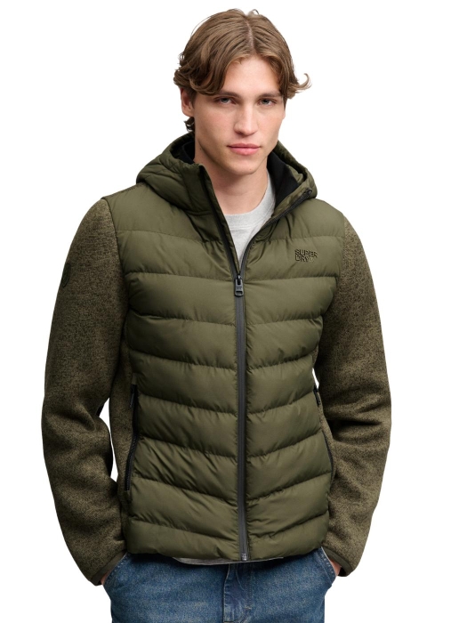 Superdry HOODED STORM KNIT HYBRID JKT B9X Khaki Green Marl