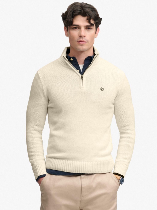 Superdry COTTON HALF ZIP KNIT 22C Cream