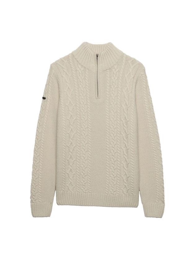 Superdry JACOB CABLE HALF ZIP KNIT 39E Ecru