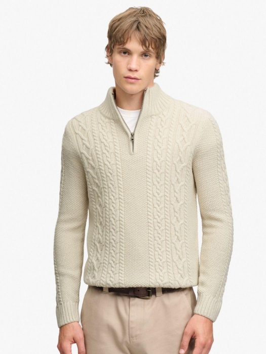 Superdry JACOB CABLE HALF ZIP KNIT 39E Ecru