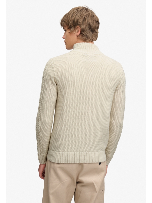 Superdry JACOB CABLE HALF ZIP KNIT 39E Ecru