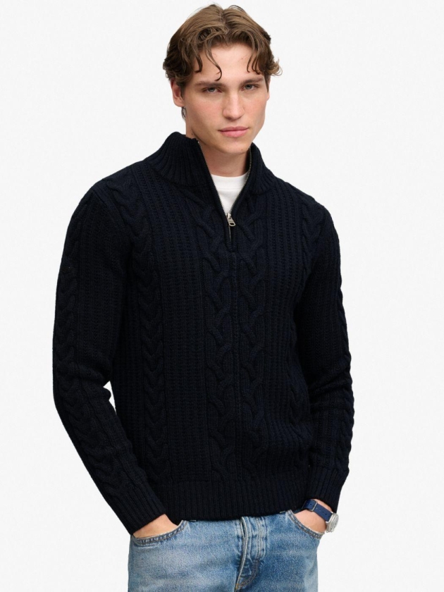 Superdry JACOB CABLE HALF ZIP KNIT 98T Eclipse Navy