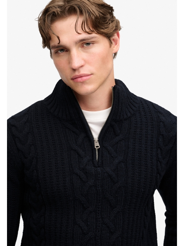 Superdry JACOB CABLE HALF ZIP KNIT 98T Eclipse Navy