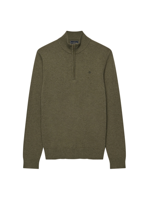 Superdry ESS LW WOOL BLEND 1/2 ZIP M7N Lichen Green Marl