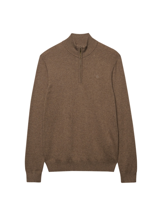 Superdry ESS LW WOOL BLEND 1/2 ZIP M7O Biscuit Brown Marl