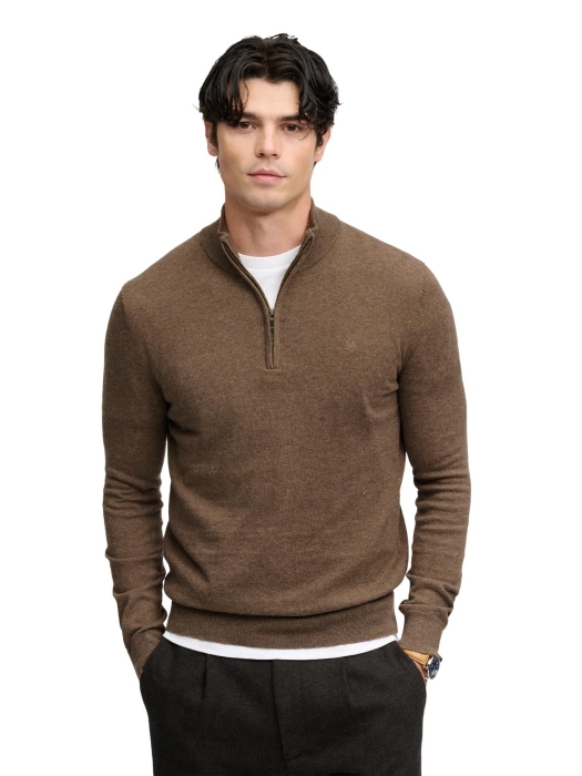 Superdry ESS LW WOOL BLEND 1/2 ZIP M7O Biscuit Brown Marl