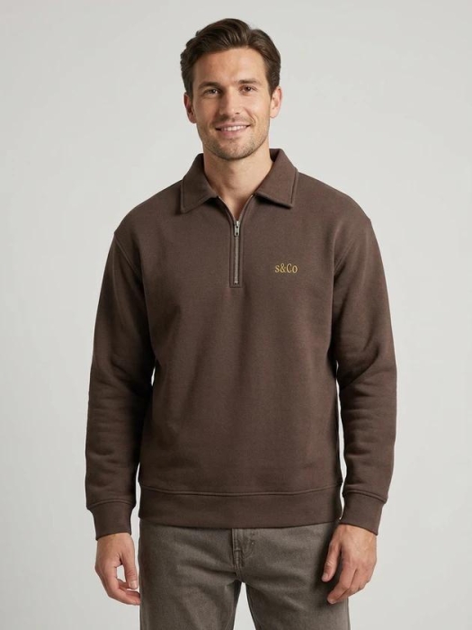 Supply en Co Aarav Halfzip Sweat 2004 Dark brown