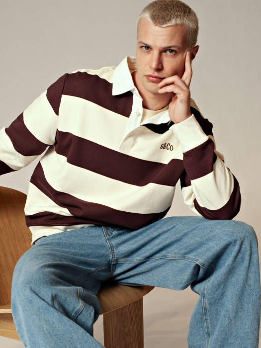 Supply en Co Quin Striped Sweat Polo 6002 Bordeaux