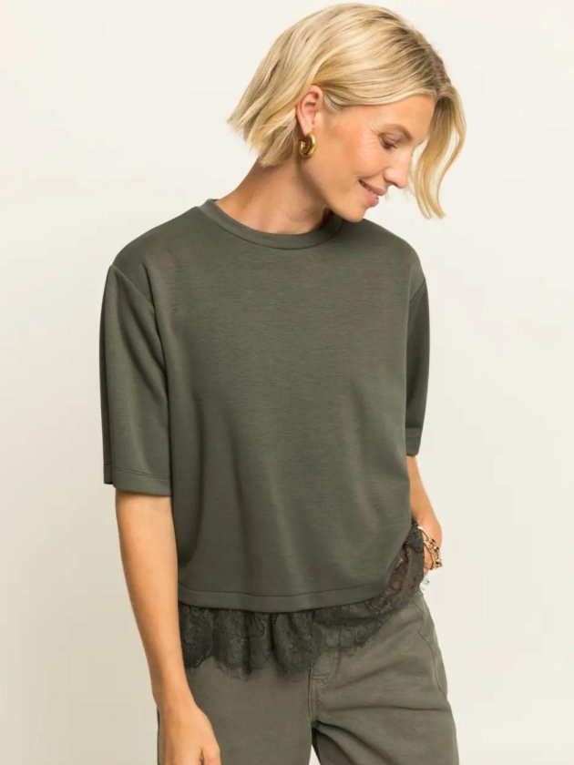 Expresso Tee cupro touch lace hem EX521 Beetle