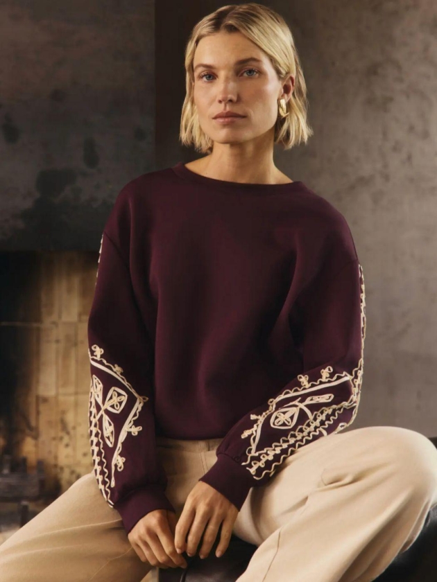 Expresso Sweater jersey tape embroiderie EX851 Fudge