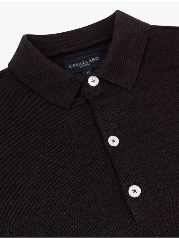 Cavallaro Merino Long Sleeve Polo 898000 dark brown