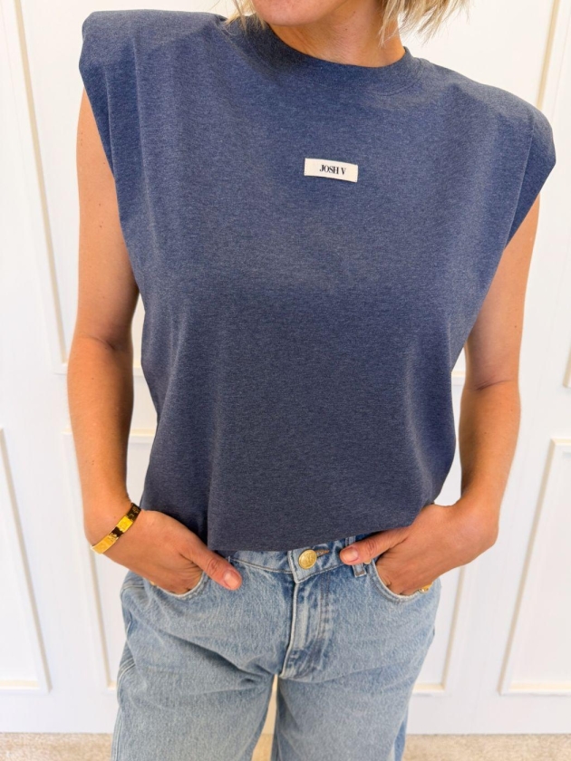 Josh V JV-SUE regular fit T-shirt with logo 693 dark blue melange
