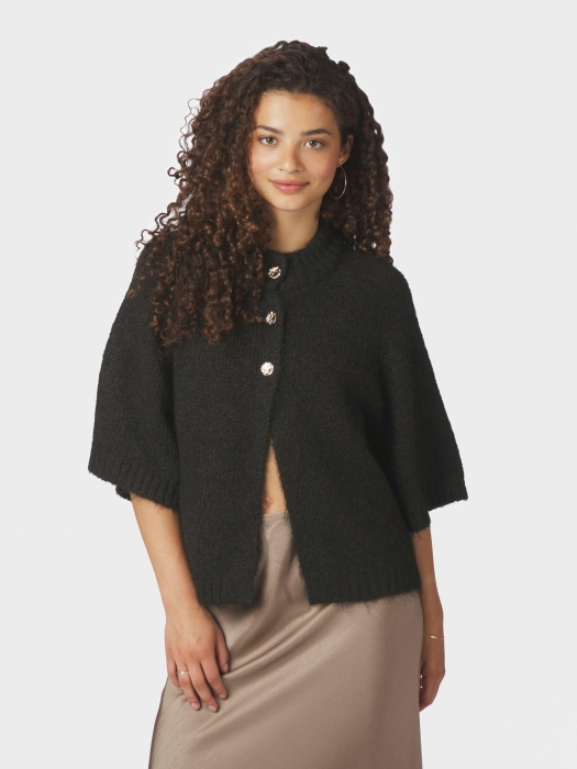 Neo Noir Benuta fluffy knit cardigan 676 Dark brown