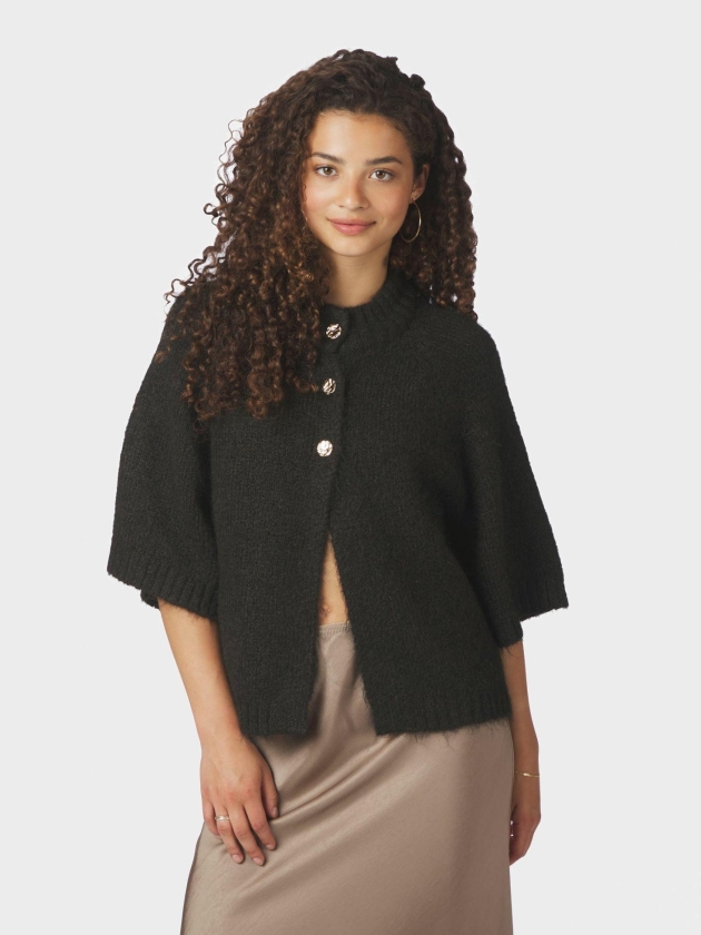 Neo Noir Benuta fluffy knit cardigan 676 Dark brown