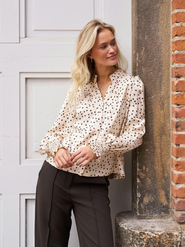 Neo Noir Astrida flower jacquard blouse 122 Creme