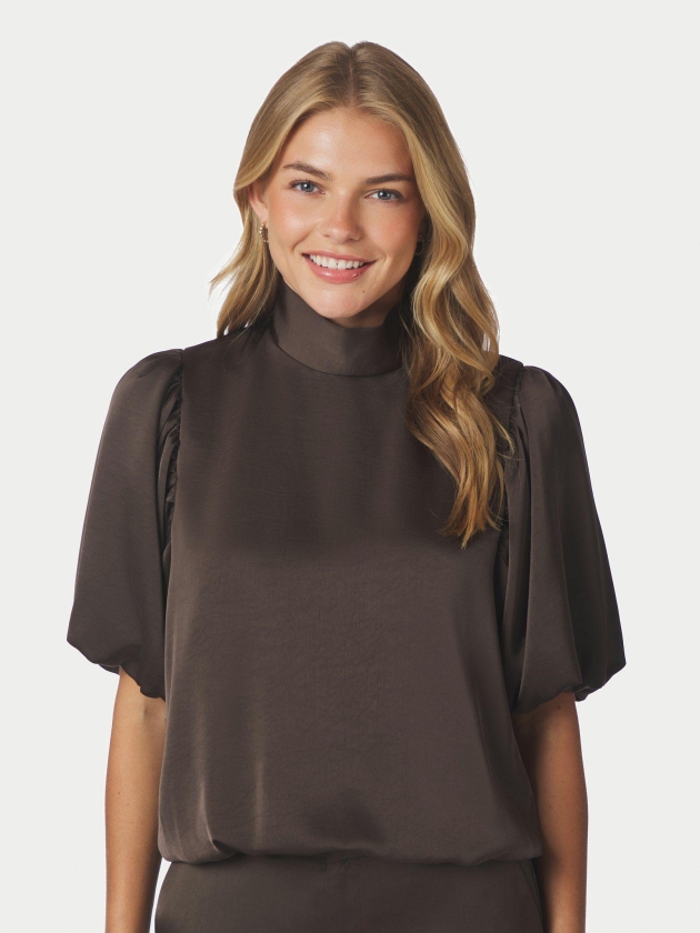 Neo Noir Parisa heavy sateen blouse 676 Dark brown
