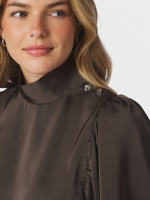 Neo Noir Parisa heavy sateen blouse 676 Dark brown