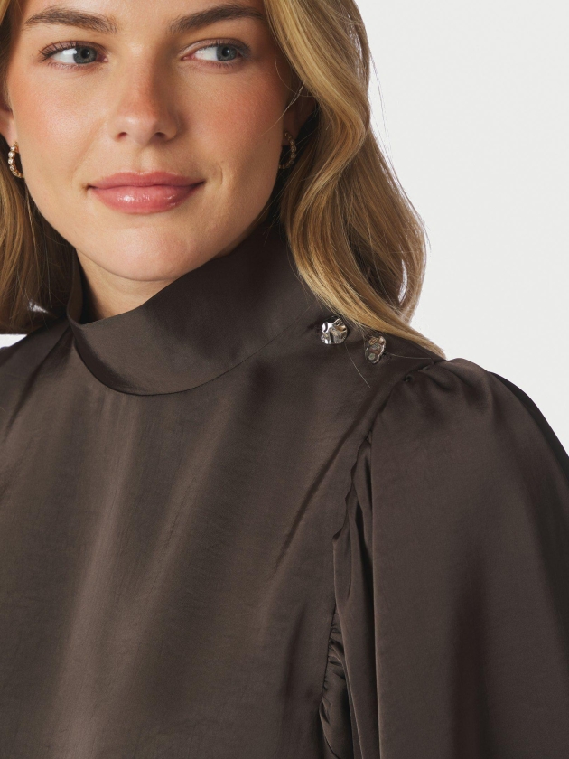 Neo Noir Parisa heavy sateen blouse 676 Dark brown