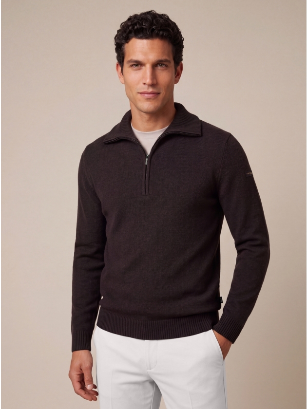 Cavallaro Sanmori Half Zip Pullover 898000 Dark brown