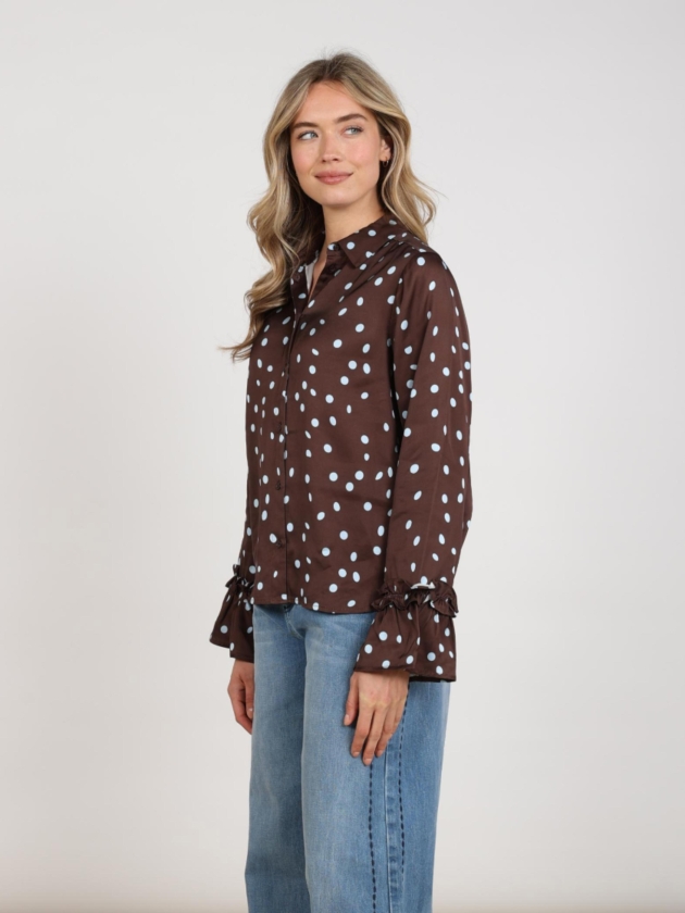NUKUS Arani Blouse Dots 393 Chocolate/Sky