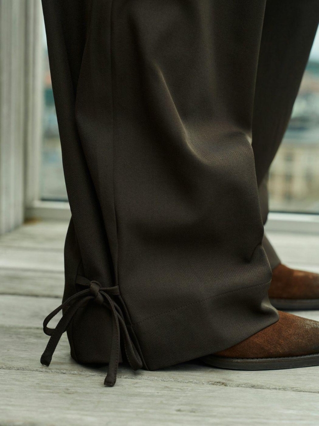 Neo Noir Isotta structure tie pants 676 Dark brown