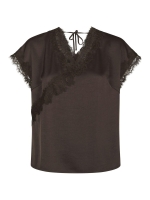 Neo Noir Benera heavwy sateen lace blouse 676 Dark brown