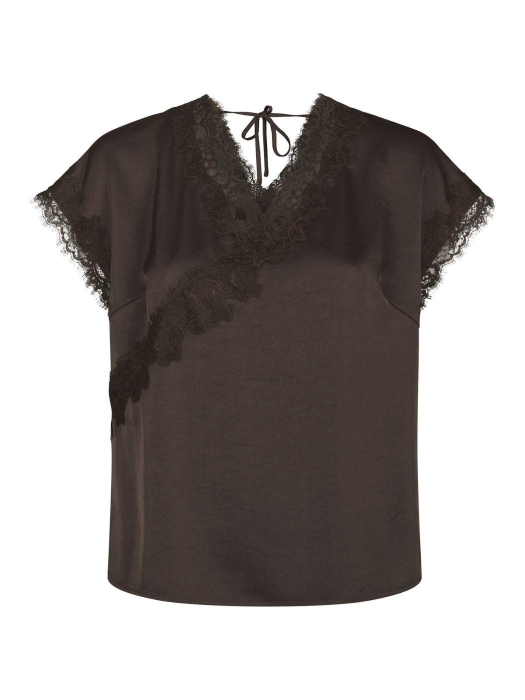Neo Noir Benera heavwy sateen lace blouse 676 Dark brown