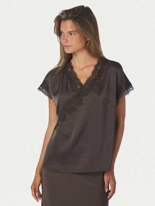 Neo Noir Benera heavwy sateen lace blouse 676 Dark brown