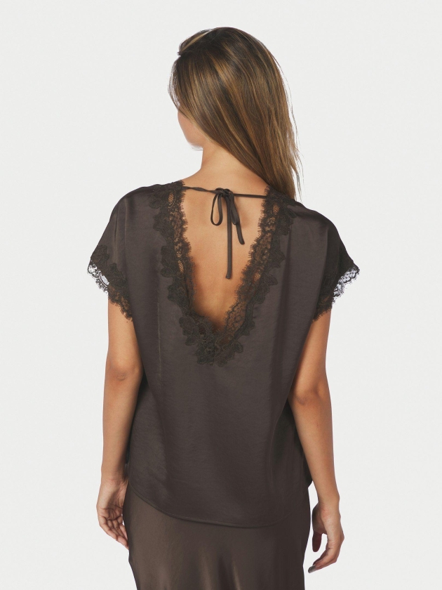 Neo Noir Benera heavwy sateen lace blouse 676 Dark brown