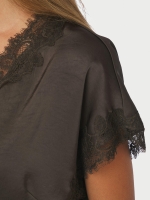 Neo Noir Benera heavwy sateen lace blouse 676 Dark brown