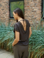 Neo Noir Benera heavwy sateen lace blouse 676 Dark brown