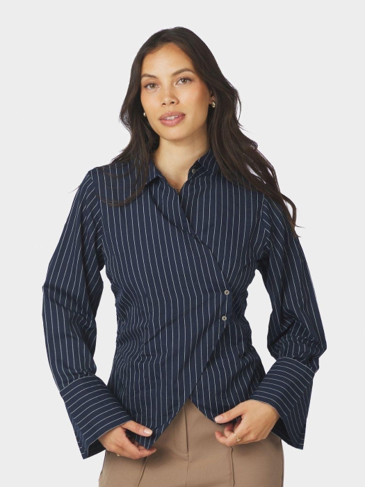 Neo Noir Fenli slim stripe shirt 141 Navy