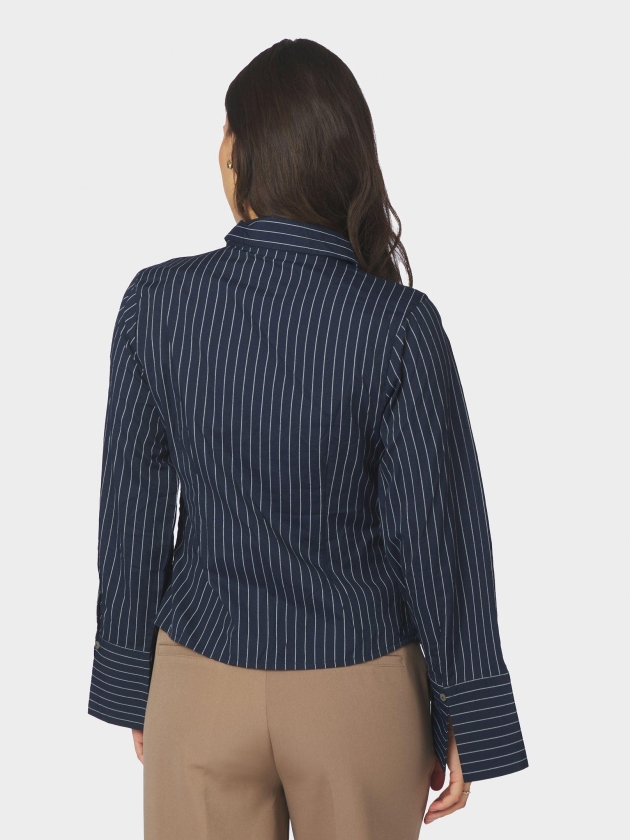 Neo Noir Fenli slim stripe shirt 141 Navy